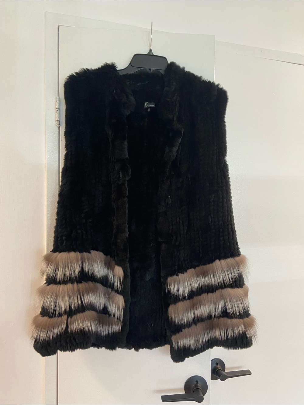 Love Token Black Faux Fur Vest with Taupe Trim